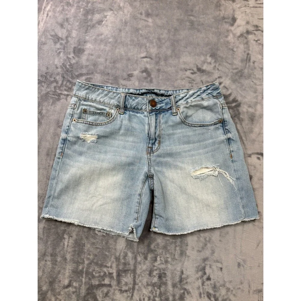 American Eagle Midi Jean Shorts Mid Rise Cut Off Size 4